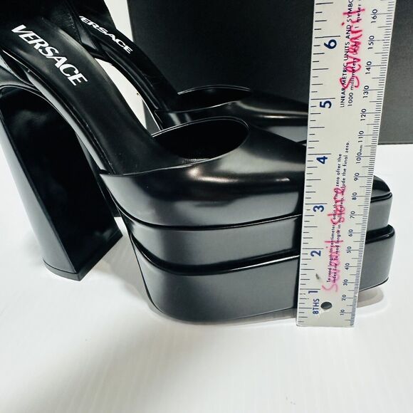 NIB Versace Aevitas IT 38.5 US 8.5 Pointed Platform Black Strappy Pumps $1,825 - Picture 12 of 16